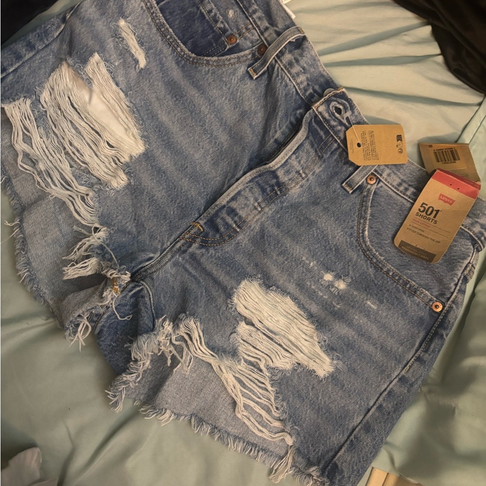 Levi's Blue Distressed Jean Shorts